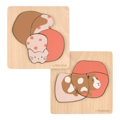 Lässig                    Puzzle en bois 2 pièces Little Mateys    Chat/Cochon D'Inde Abricot