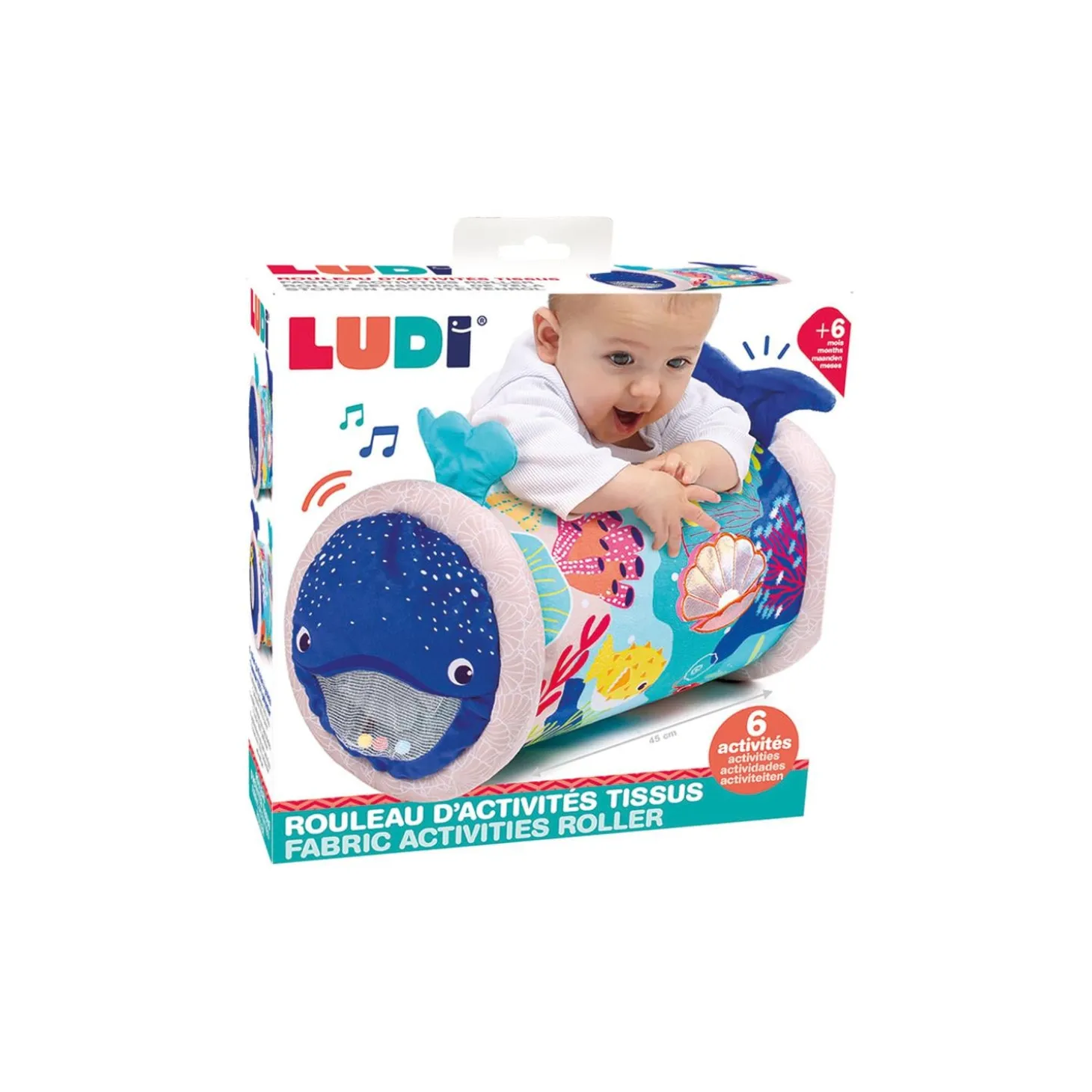 Ludi Jouet Baby Roller Tissus Baleine Multicolore