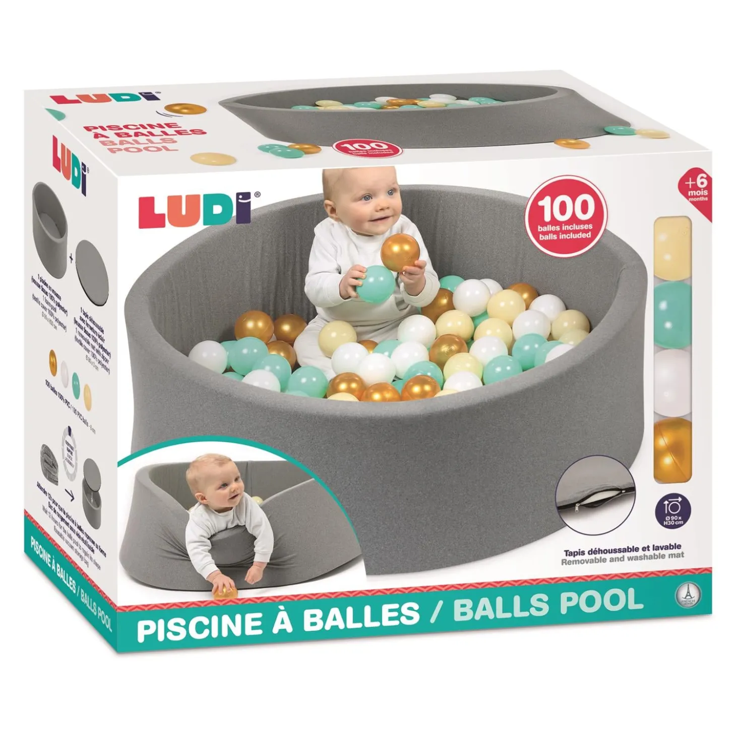 Ludi Piscine à balle Ronde Gris