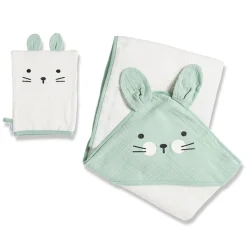 Maïka Cape de bain avec gant Lapin/Vert 100x100 cm