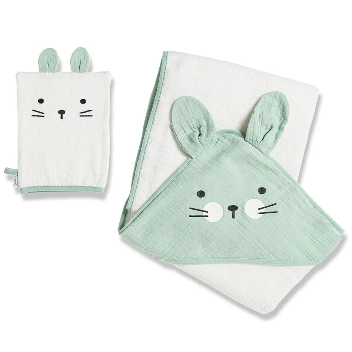 Maïka Cape de bain avec gant Lapin/Vert 100x100 cm