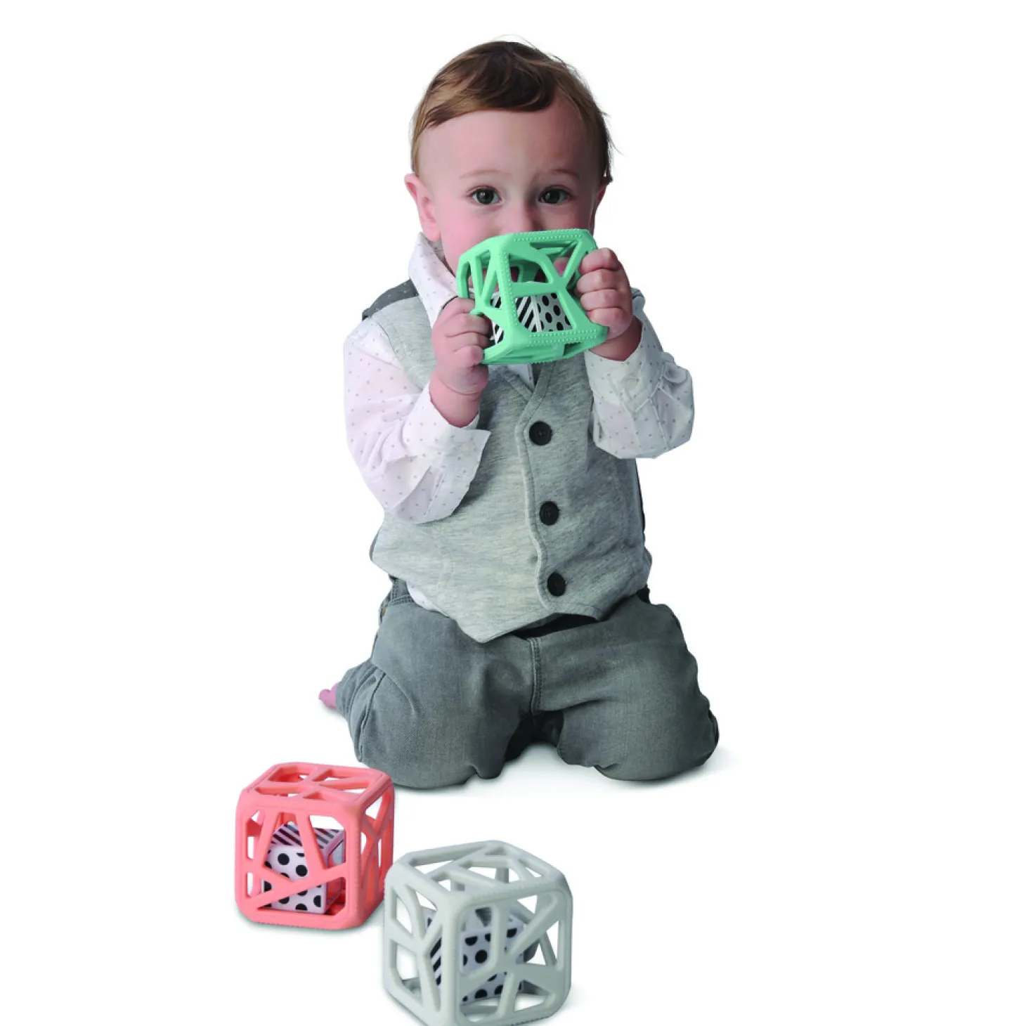 Malarkey kids Hochet cube de dentition Rose Pêche