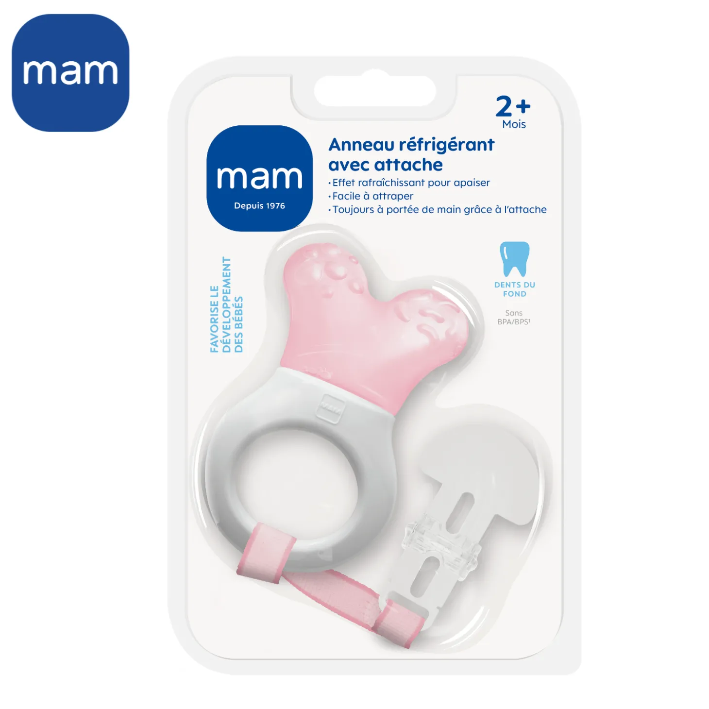 MAM BABY Anneau de dentition à réfrigérer avec attache Panaché 2 mois +