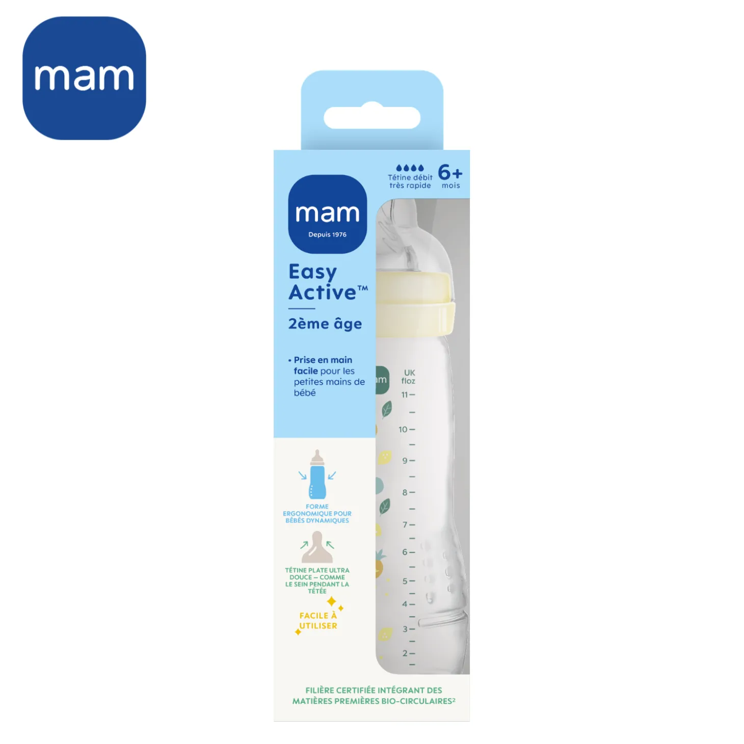 MAM BABY Biberon Easy Active Coloré Tétine Débit X Pearl 330 ml