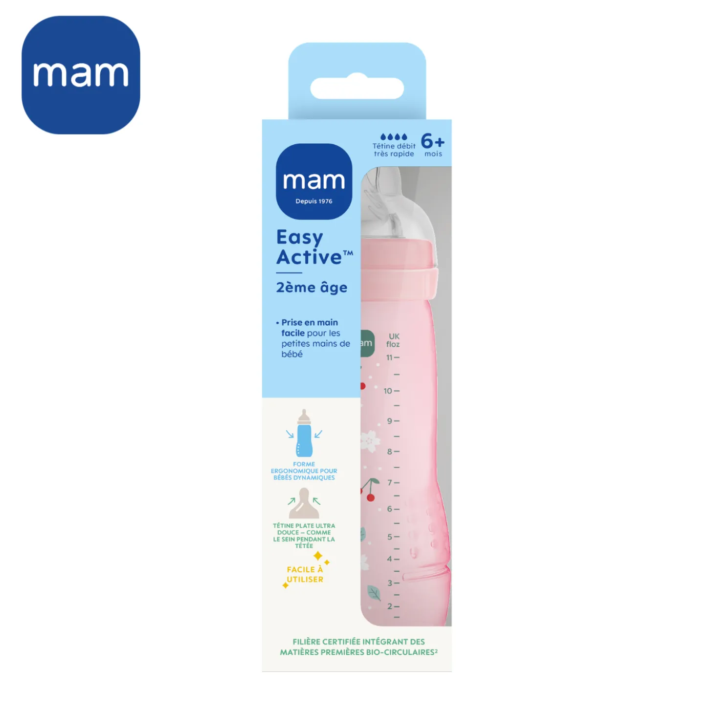 MAM BABY Biberon Easy Active Coloré Tétine Débit X Berry 330 ml