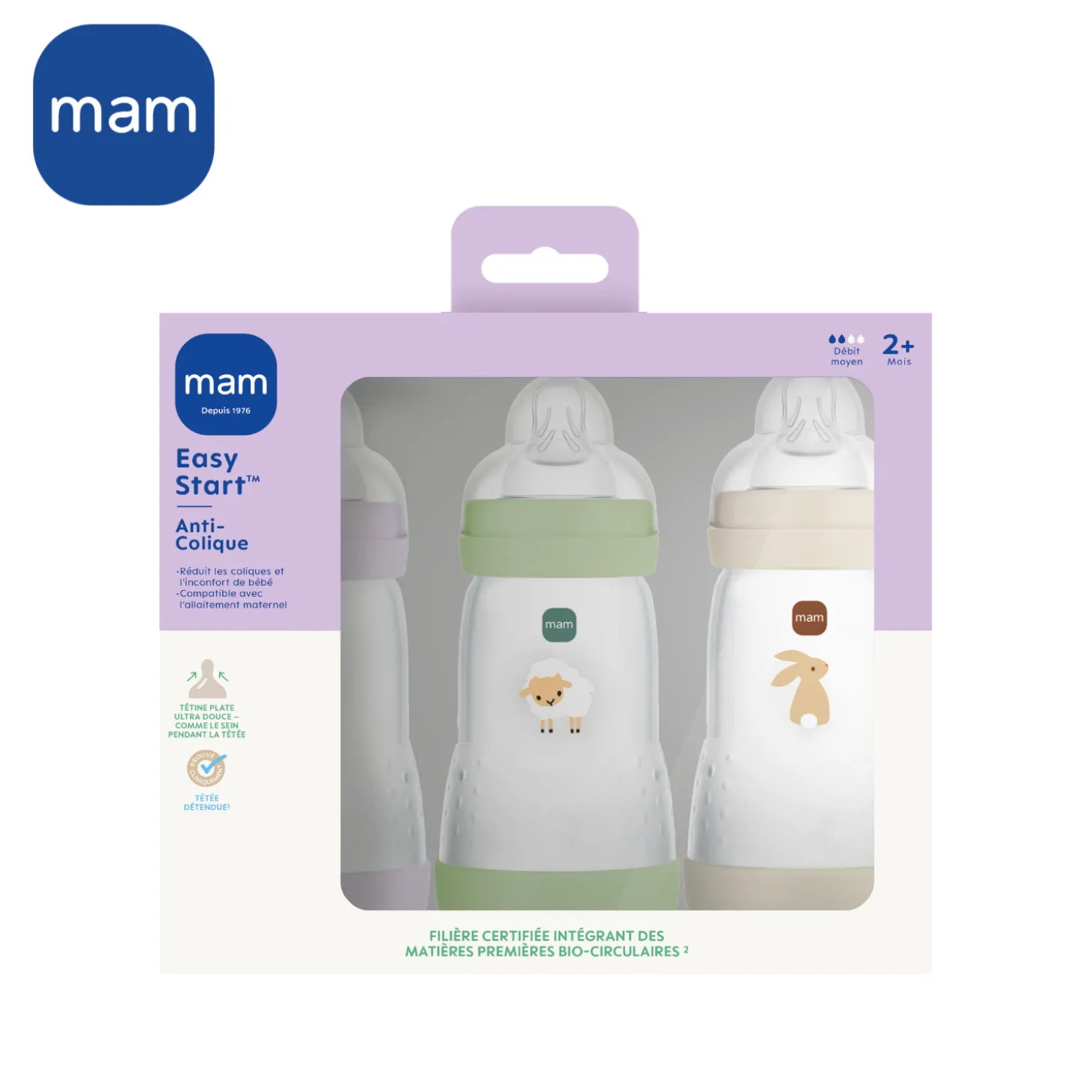 MAM BABY 3 biberons anti-coliques Easy Start Lilas 260 ml