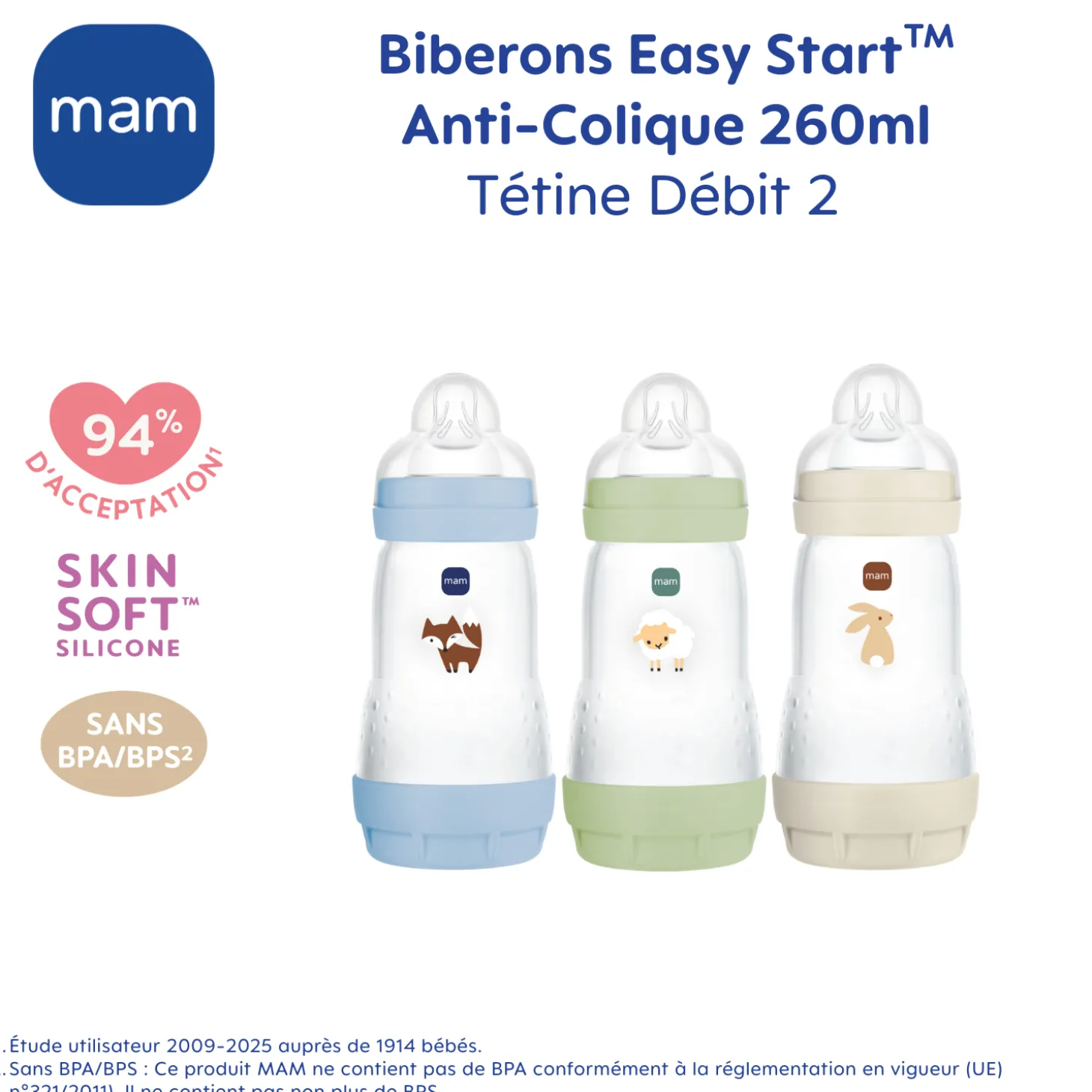 MAM BABY 3 biberons anti-coliques Easy Start Océan 260 ml