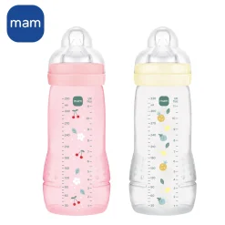 MAM BABY                    2 Biberons Easy Active Coloré Tétine Débit X    Berry            330 ml