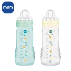 MAM BABY                    2 Biberons Easy Active Coloré Tétine Débit X    Ice            330 ml