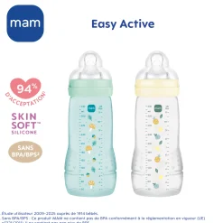 MAM BABY                    2 Biberons Easy Active Coloré Tétine Débit X    Ice            330 ml