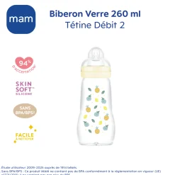 MAM BABY Biberon verre Blanc 260 ml