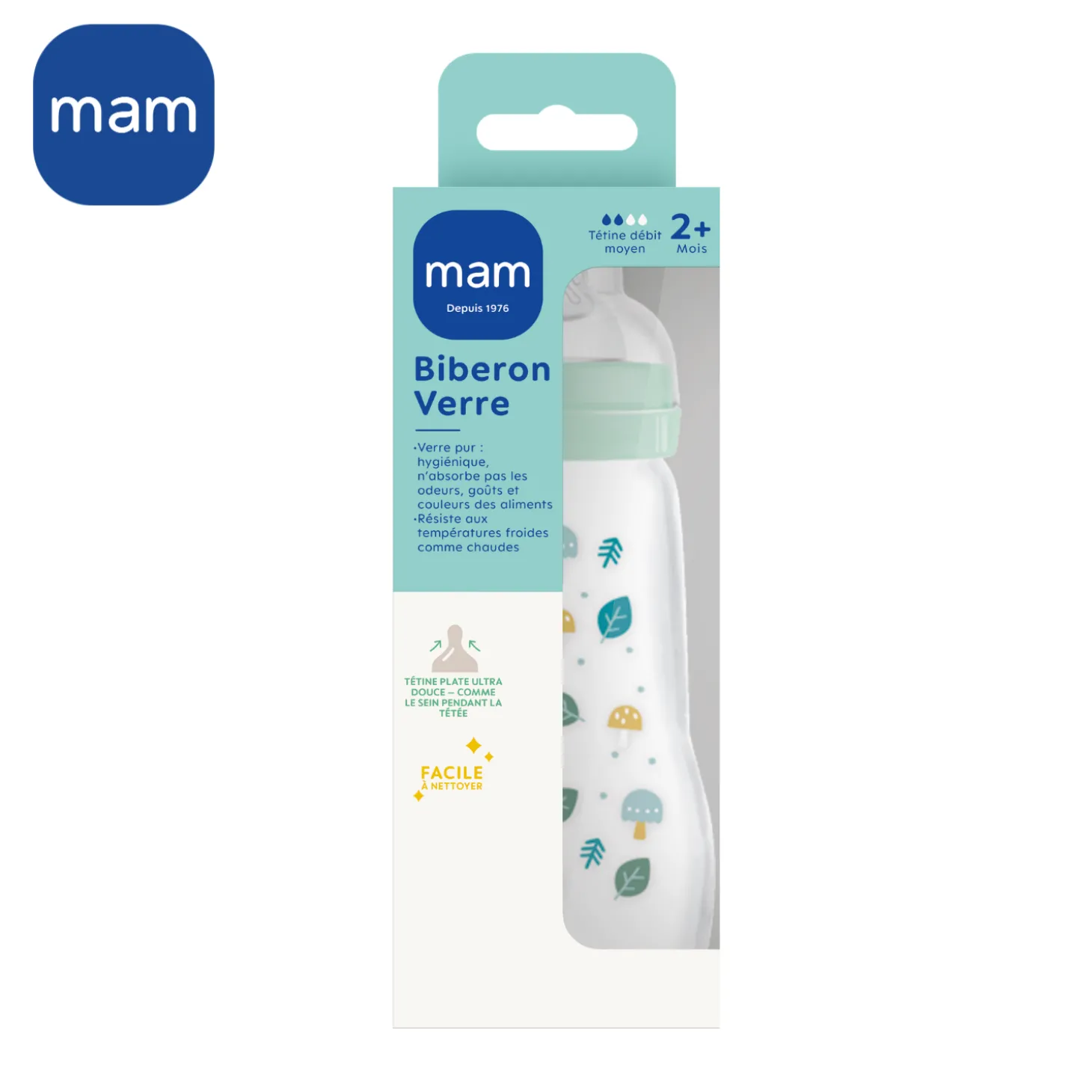 MAM BABY Biberon verre Bleu 260 ml