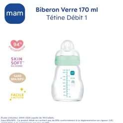 MAM BABY                    Biberon verre    Bleu            170 ml