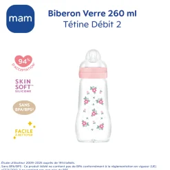 MAM BABY                    Biberon verre    Rose            260 ml