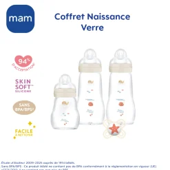 MAM BABY                    Coffret 3 biberons verre    Blanc