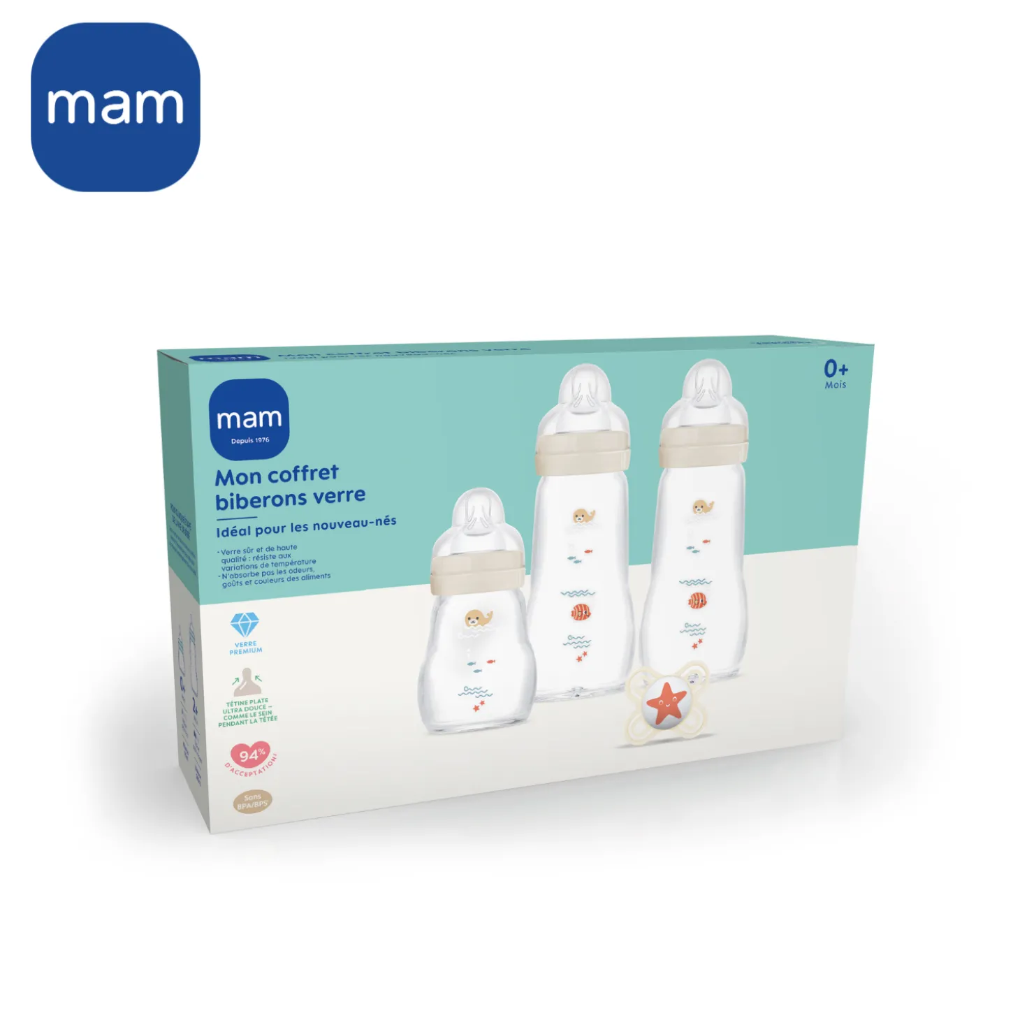 MAM BABY Coffret 3 biberons verre Blanc