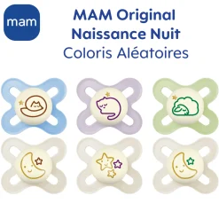 MAM BABY                    Lot de 2 Sucettes Original Naissance Nuit Silicone    Multicolore            0-2 mois