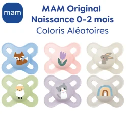 MAM BABY                    2 sucettes en silicone + boîte de stérilisation    Panaché            0-2 mois
