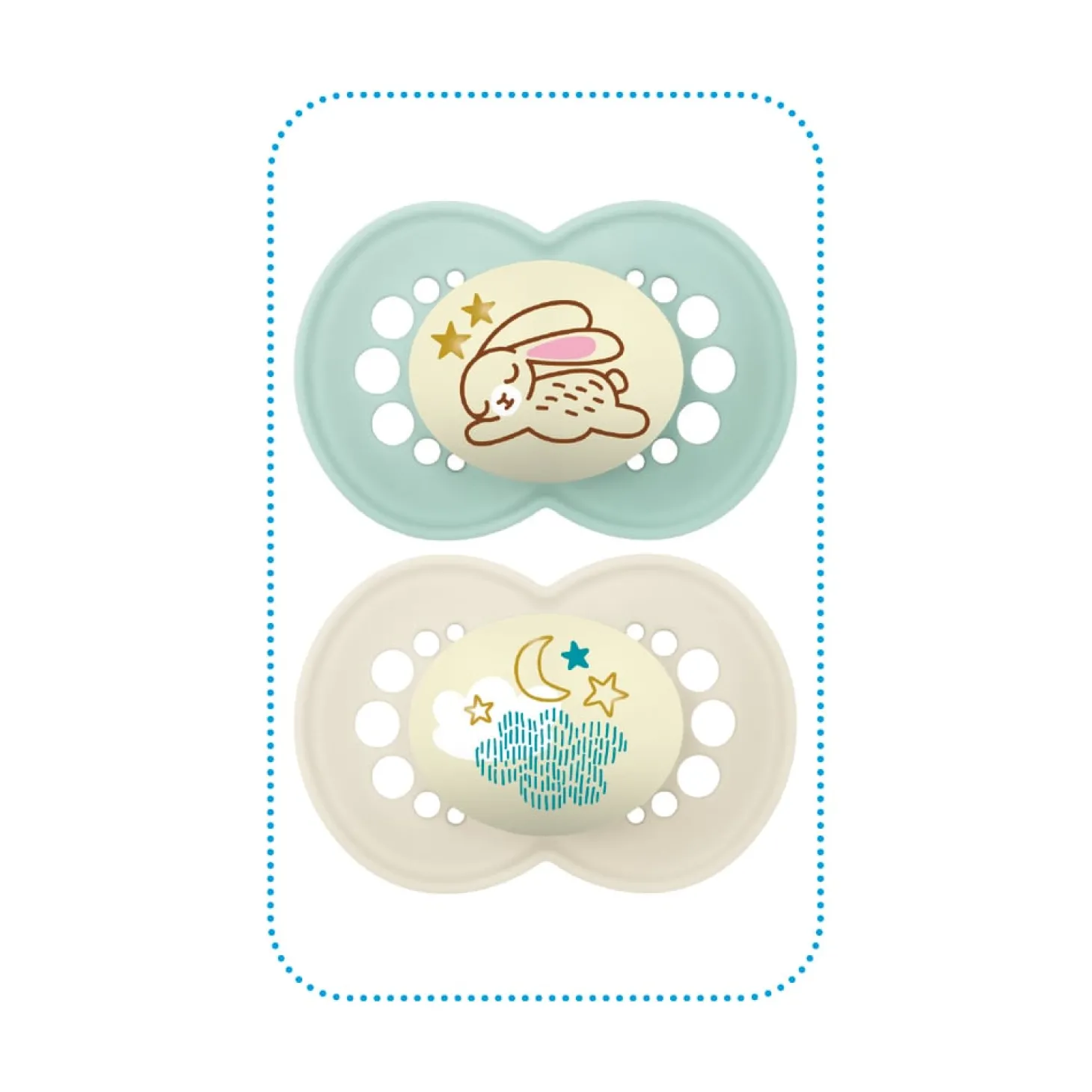 MAM BABY 2 sucettes Nuit + boîte de stérilisation Panaché 18 mois+