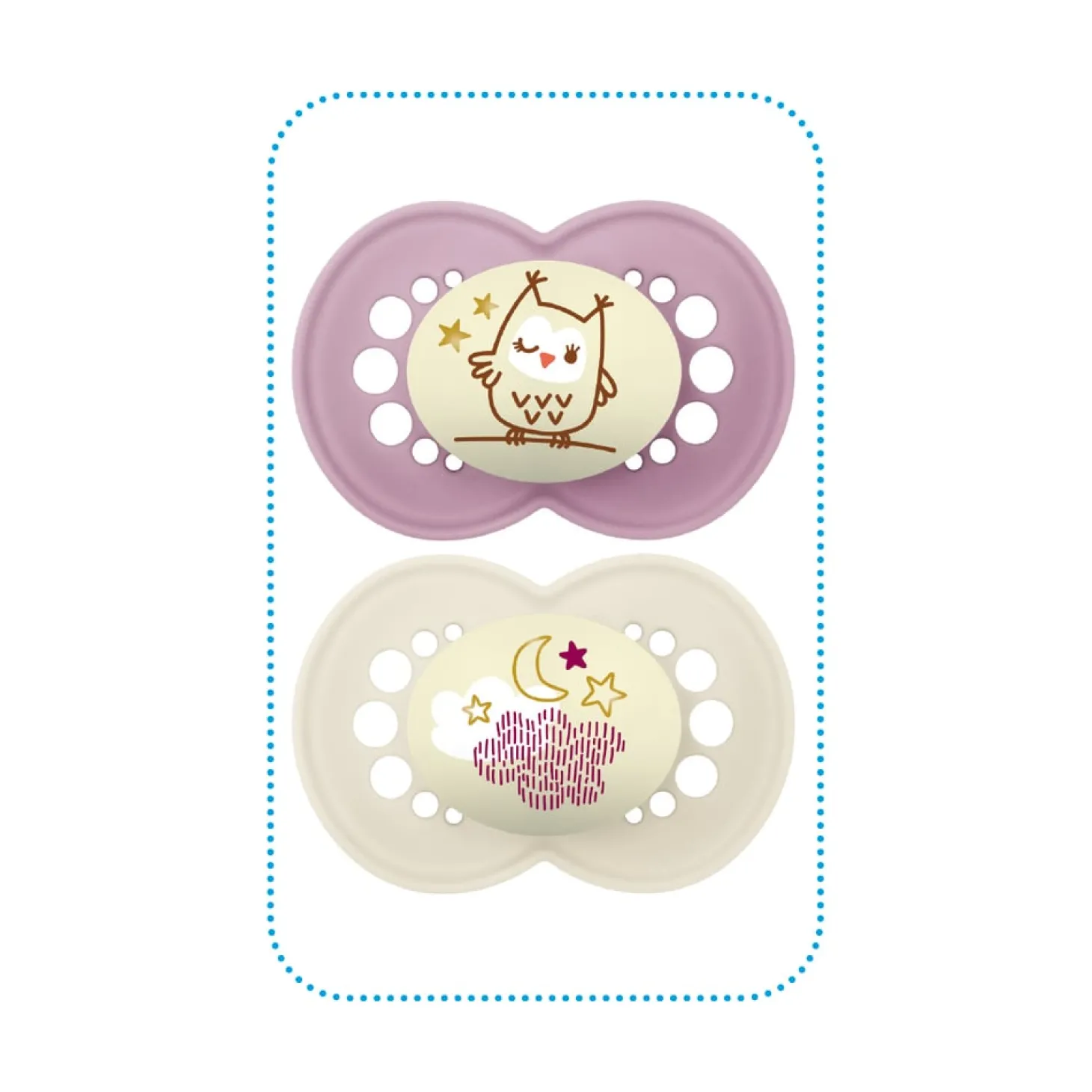 MAM BABY 2 sucettes Nuit + boîte de stérilisation Panaché 18 mois+