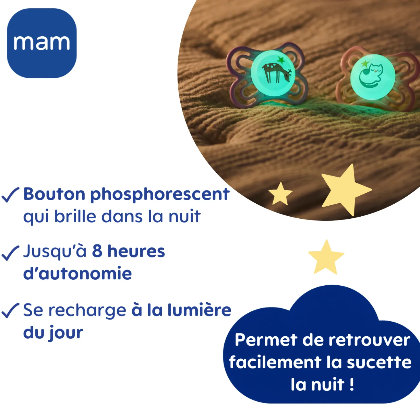 MAM BABY 2 sucettes Perfect nuit Animaux 18 mois+