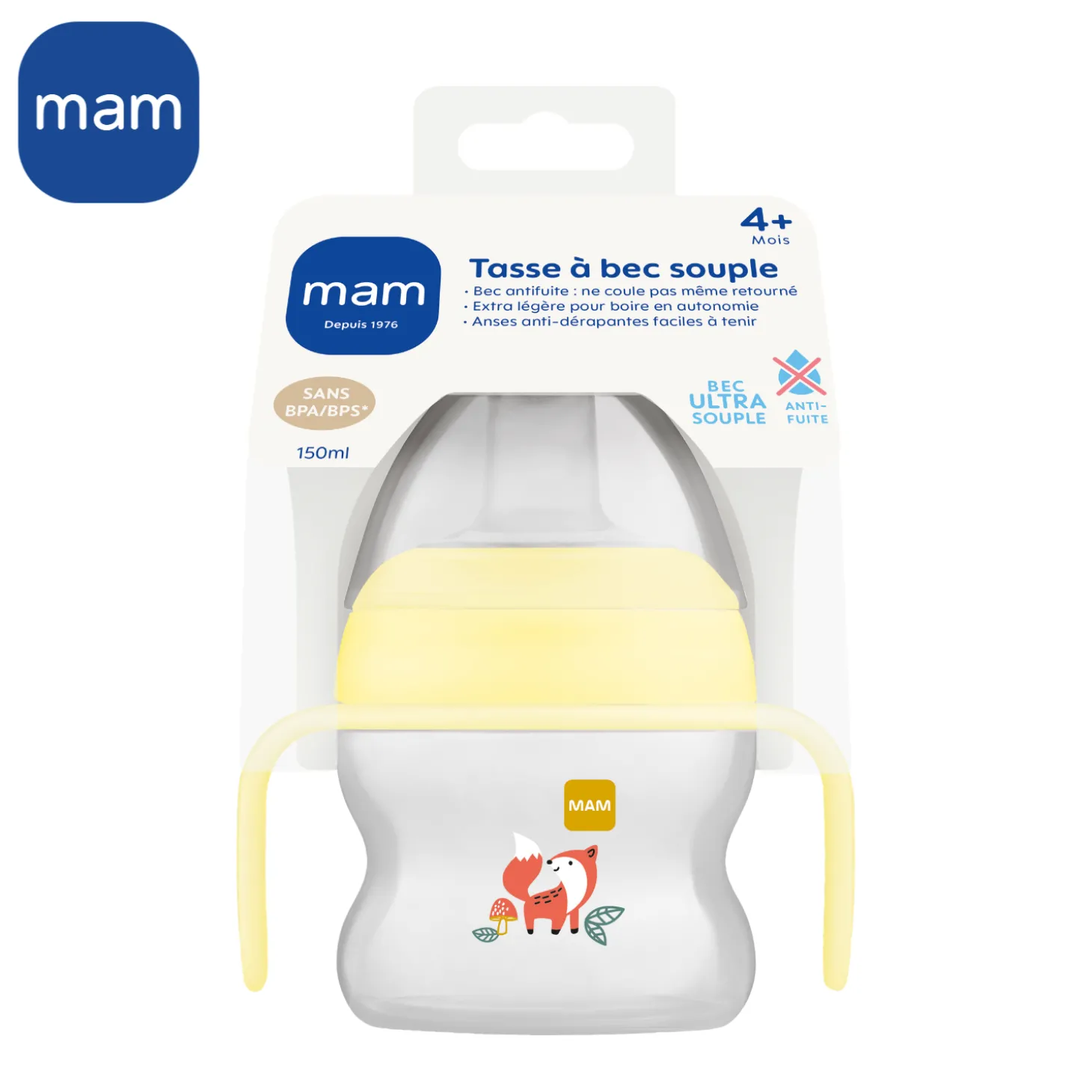 MAM BABY Tasse à bec souple silicone avec anses Panaché 150 Ml