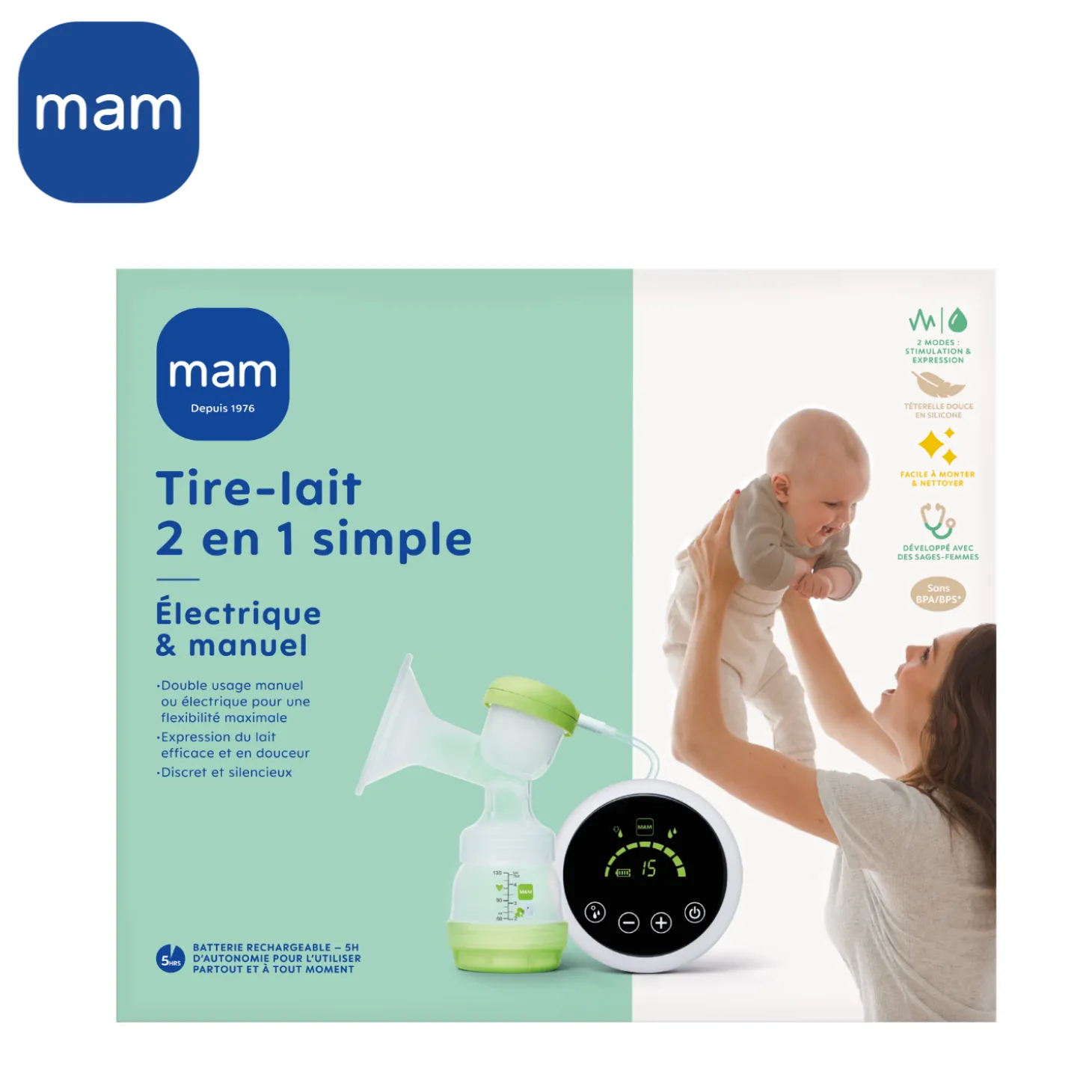 MAM BABY Tire-lait 2 en 1 manuel & électrique Vert