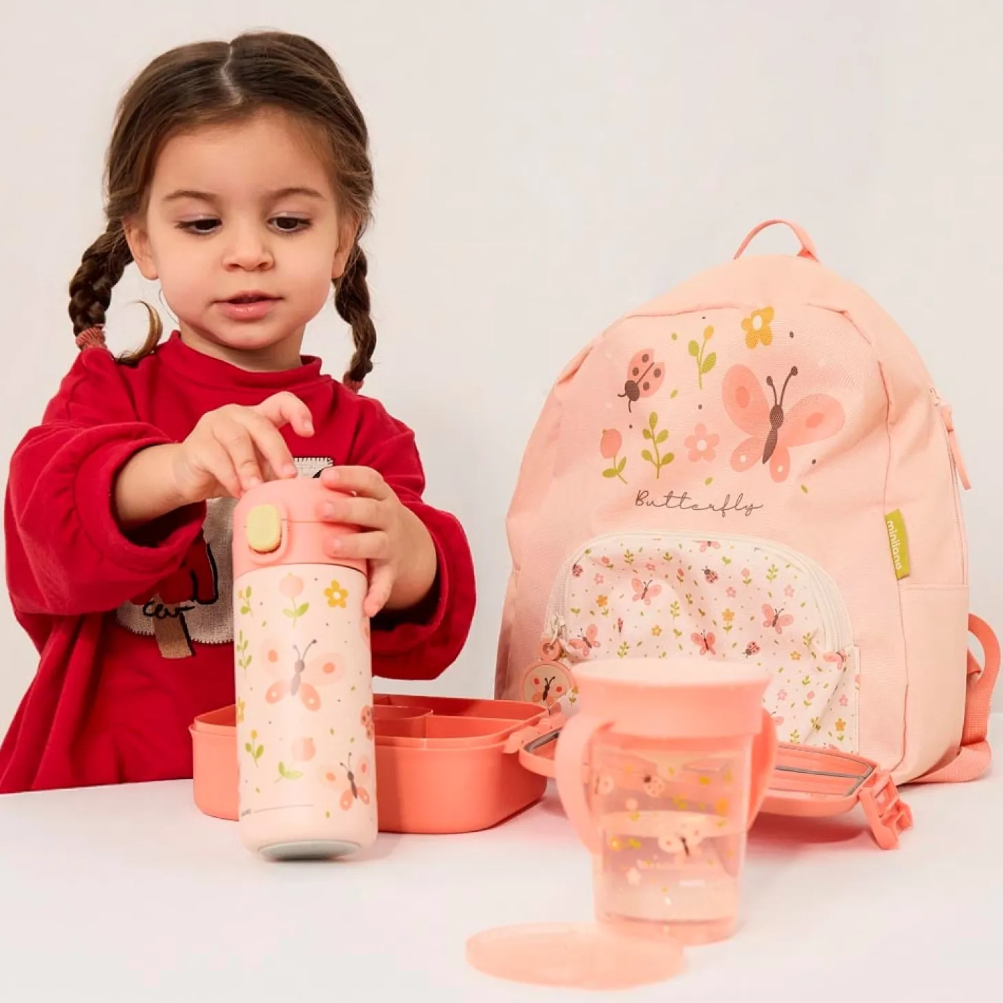Miniland Bouteille Junior En Acier Butterfly Rose