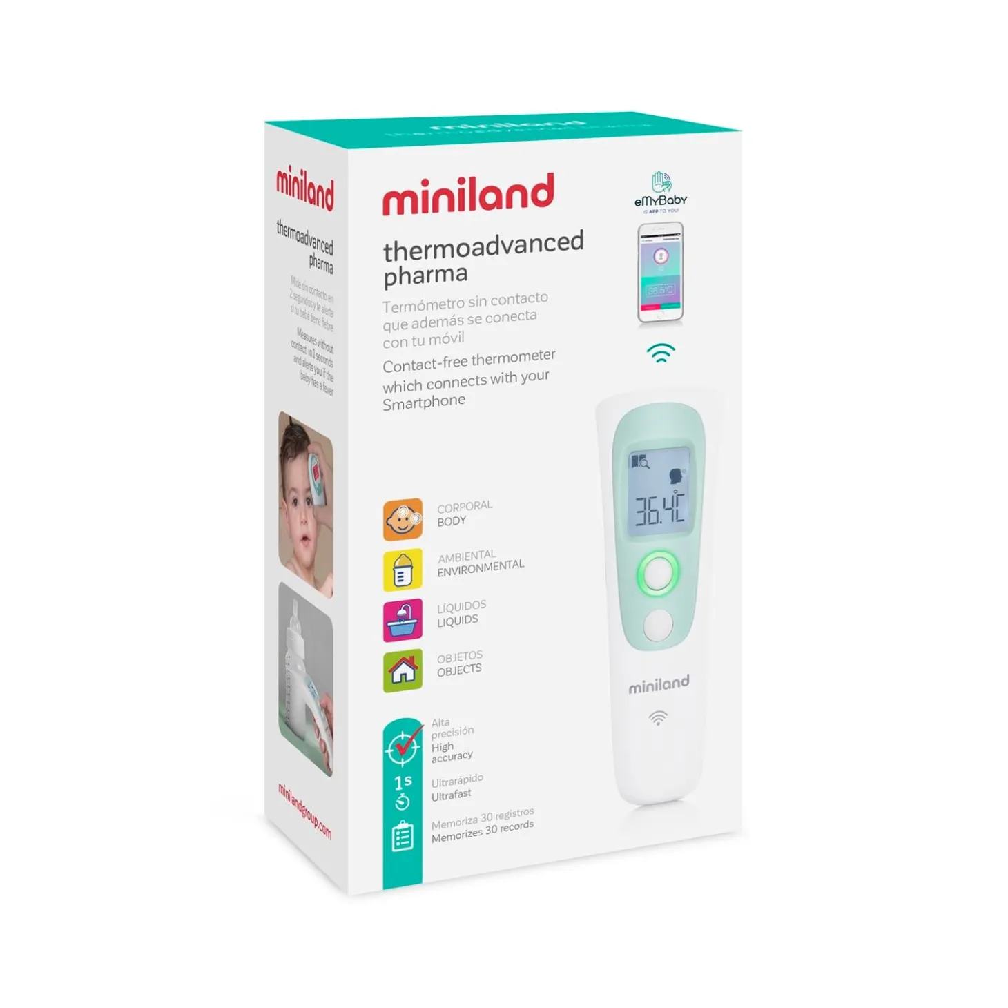 Miniland Thermomètre bain et frontale thermoadvanced Pharma Blanc