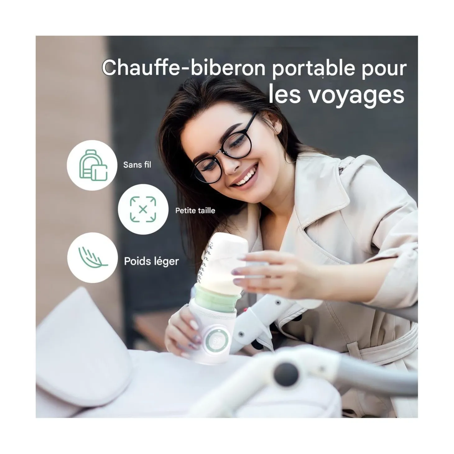 Momcozy Chauffe-biberon portable Blanc jusqu’à 180 ml