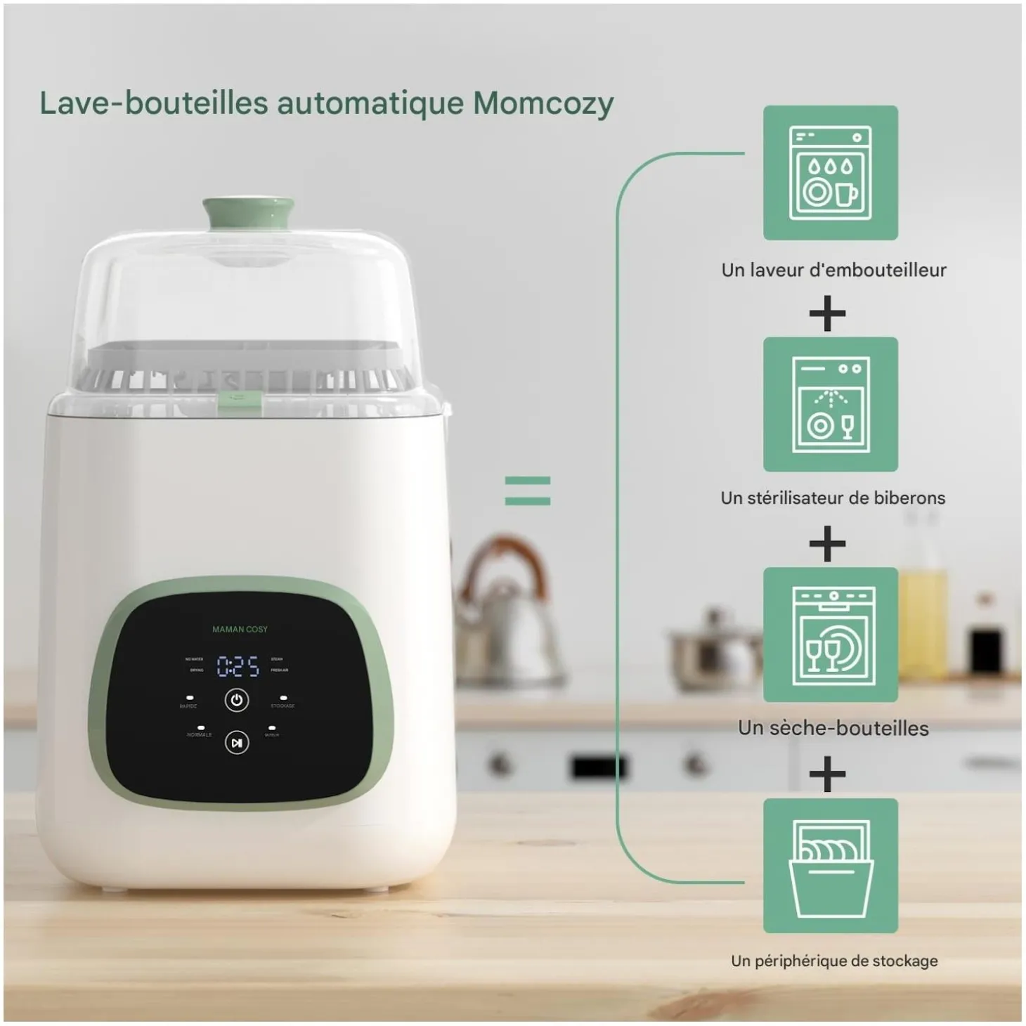 Momcozy Lave-Biberon et Stérilisateur Blanc Vert