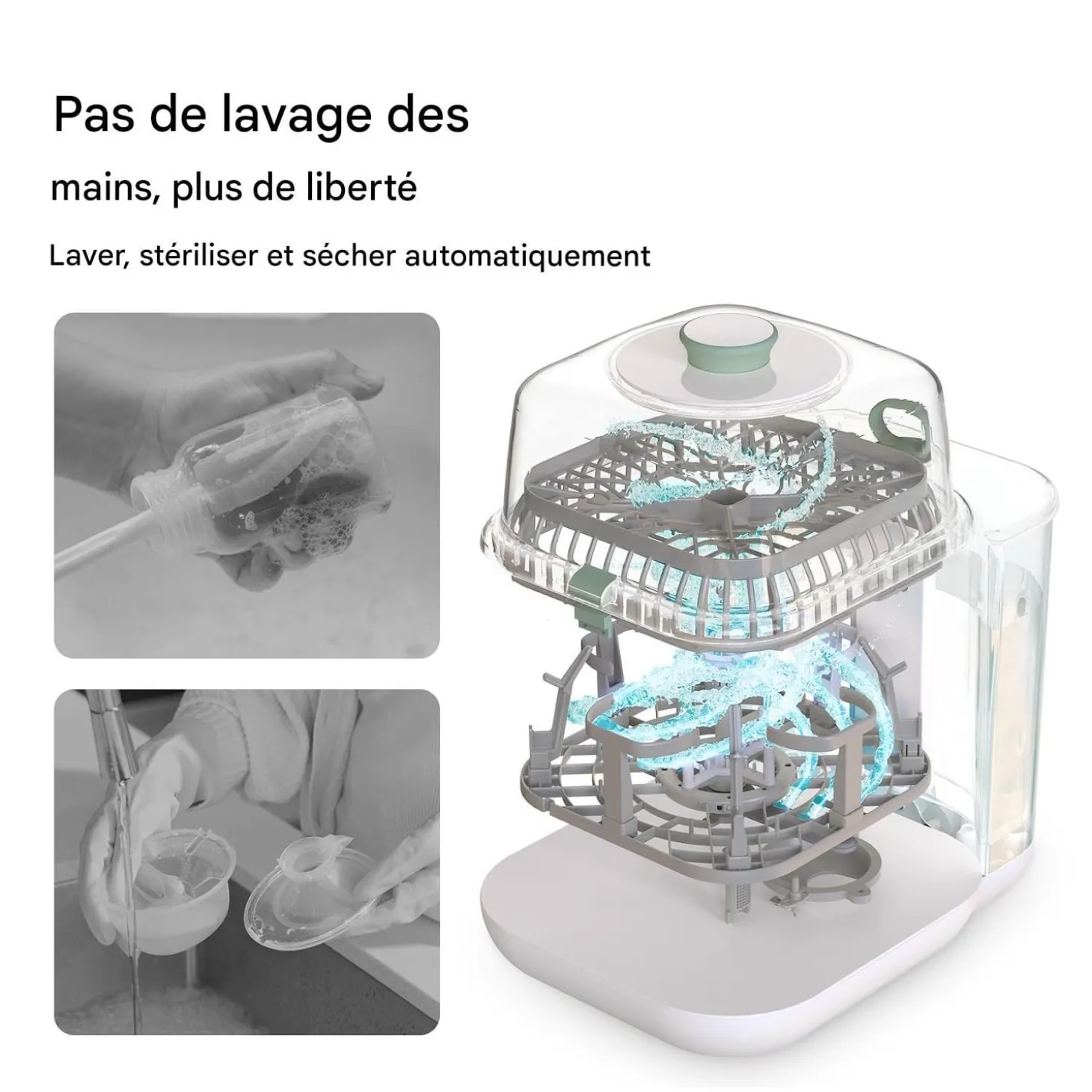 Momcozy Lave-Biberon et Stérilisateur Blanc Vert