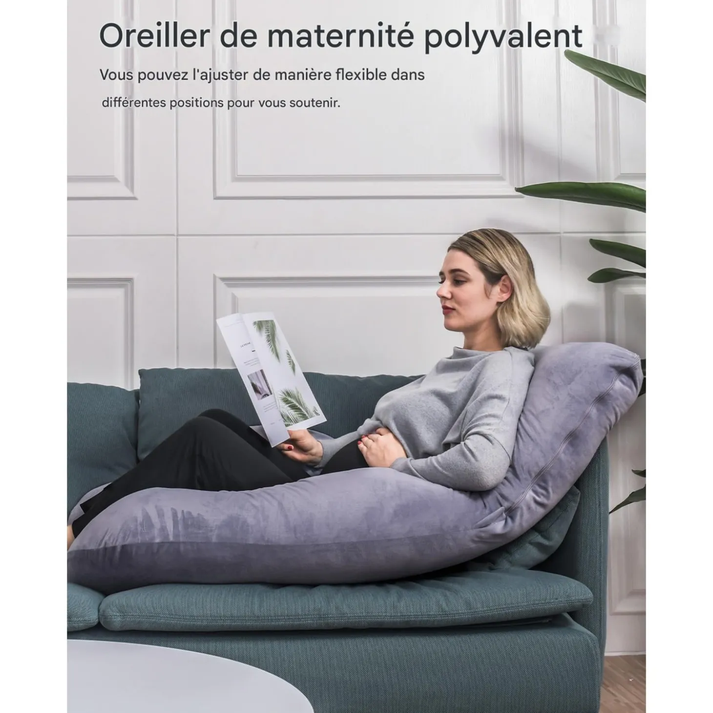 Momcozy Oreiller de grossesse en forme de U Blanc Gris