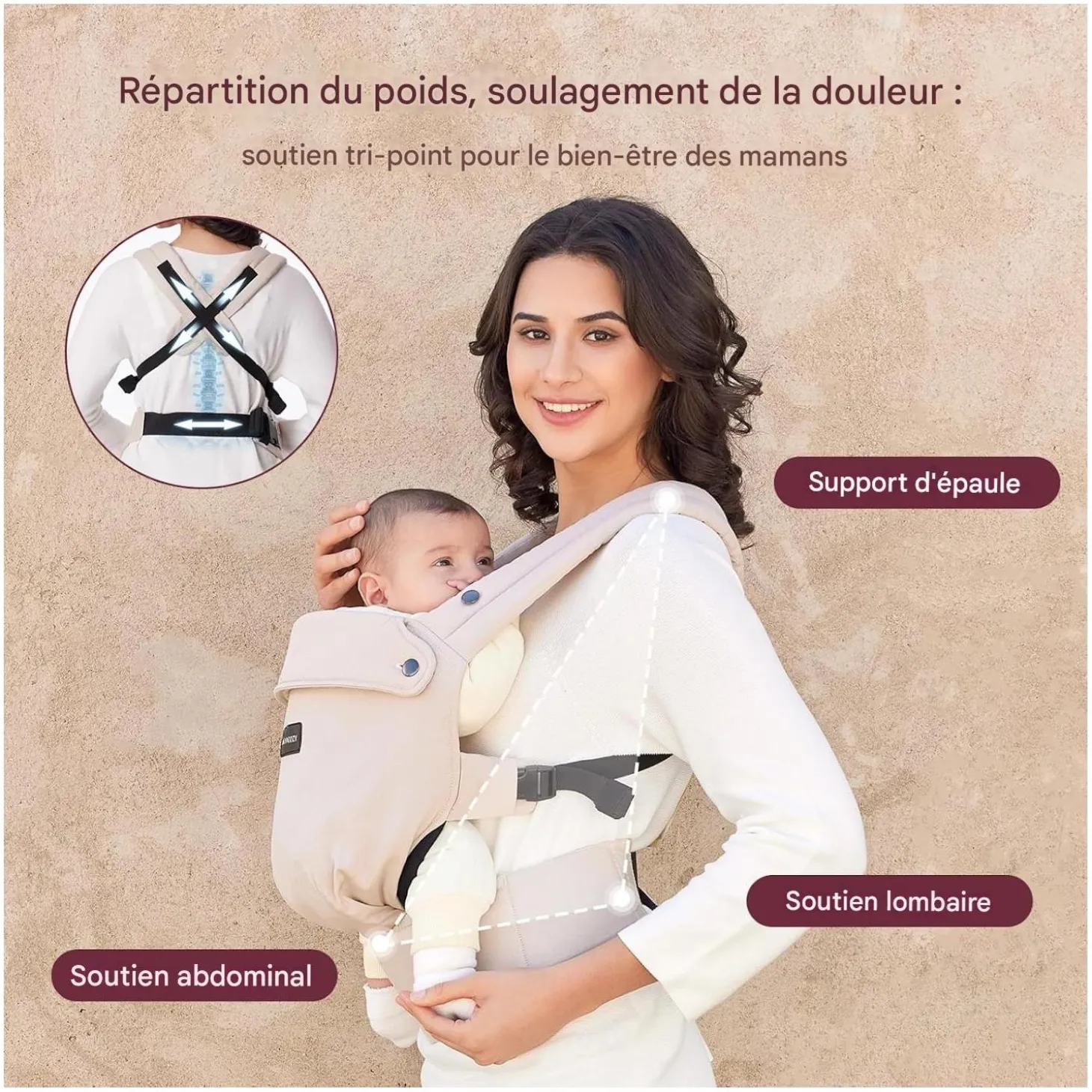 Momcozy Porte-bébé en coton Beige