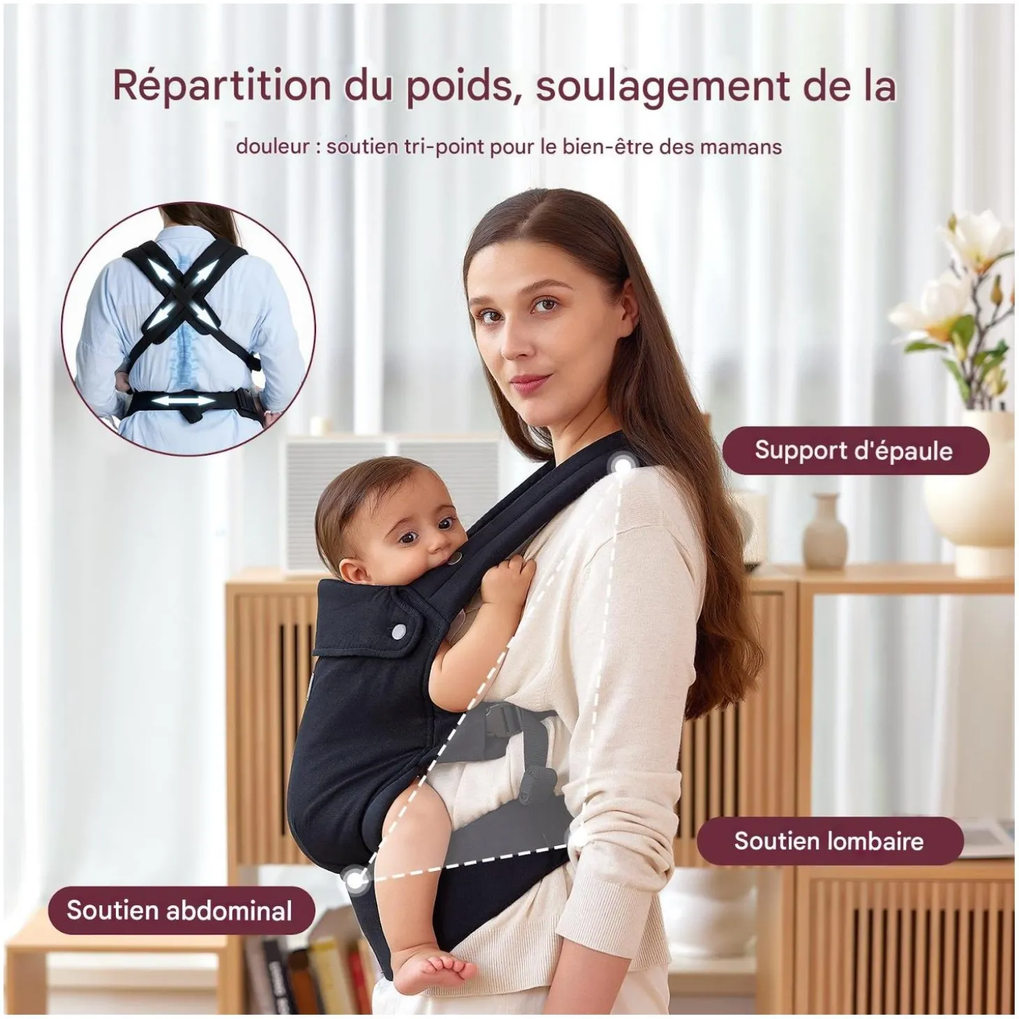 Momcozy Porte-bébé en coton Noir