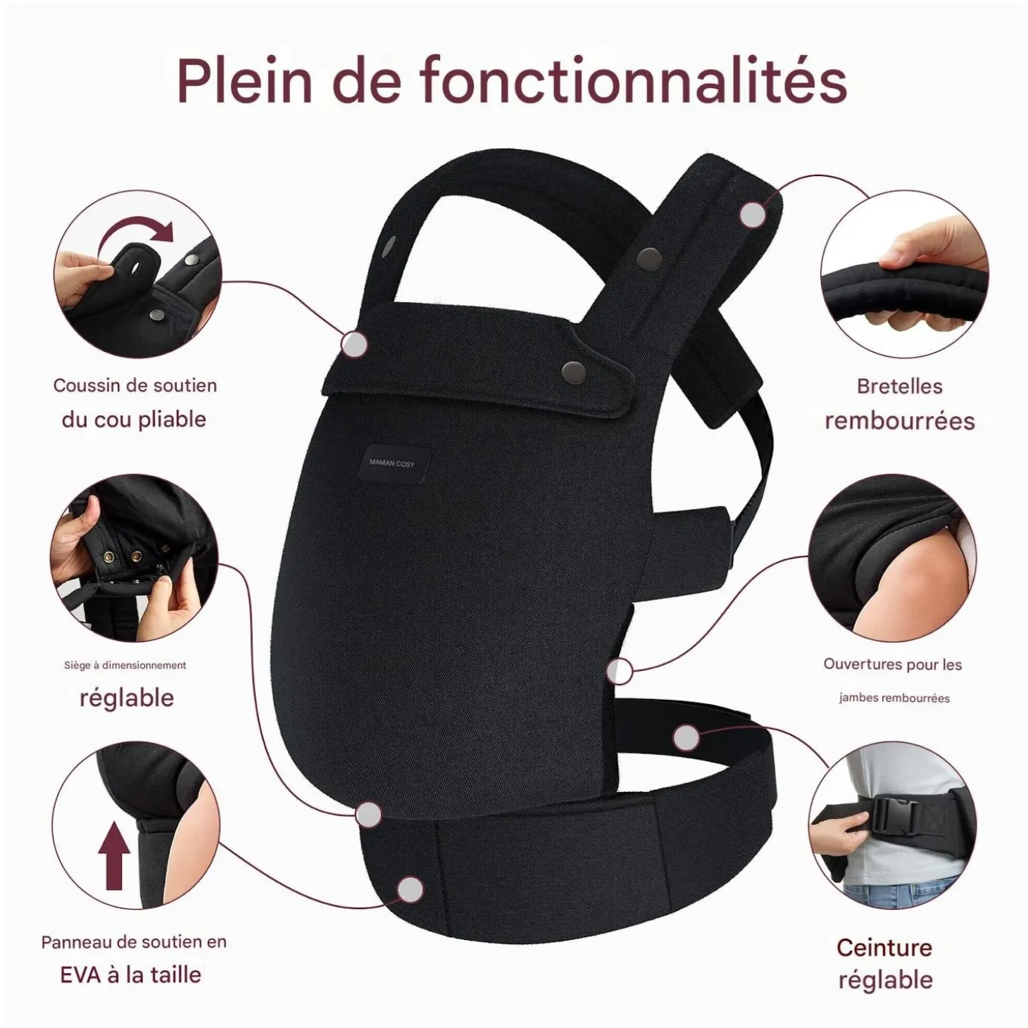 Momcozy Porte-bébé en coton Noir