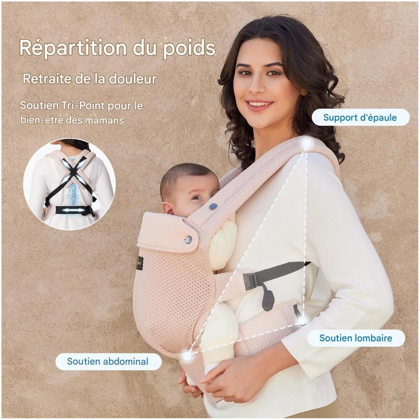 Momcozy Porte-bébé en maille respirante Rose