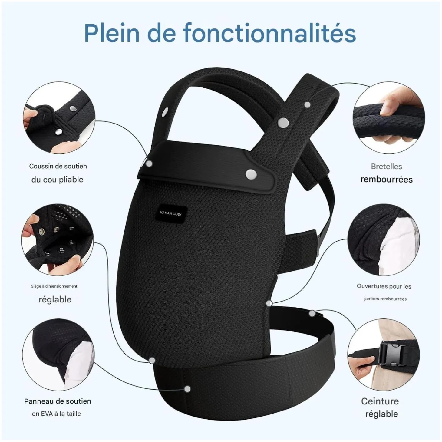 Momcozy Porte-bébé en maille respirante Noir