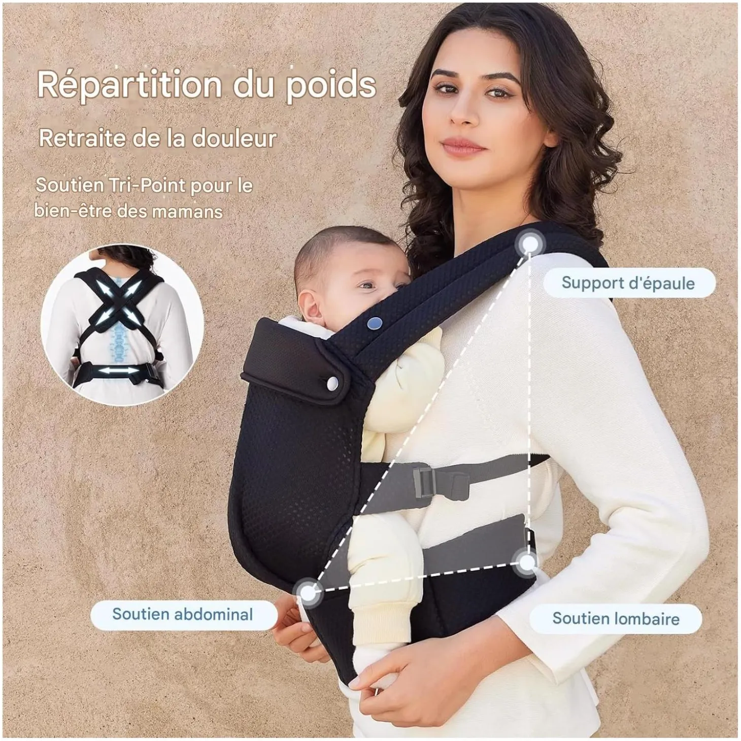 Momcozy Porte-bébé en maille respirante Noir