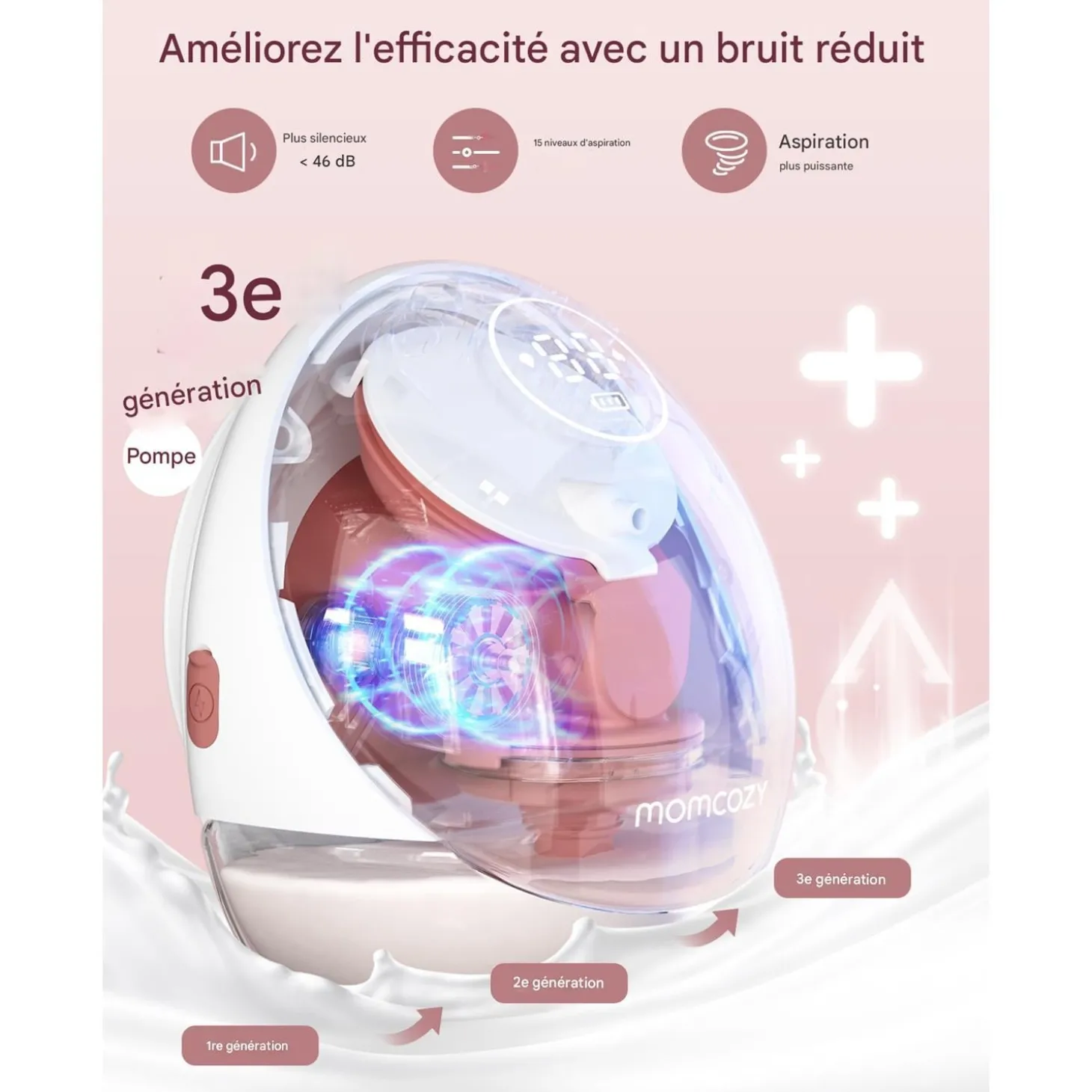 Momcozy Tire-lait mobile M9 double Blanc/ Rose 150 ml