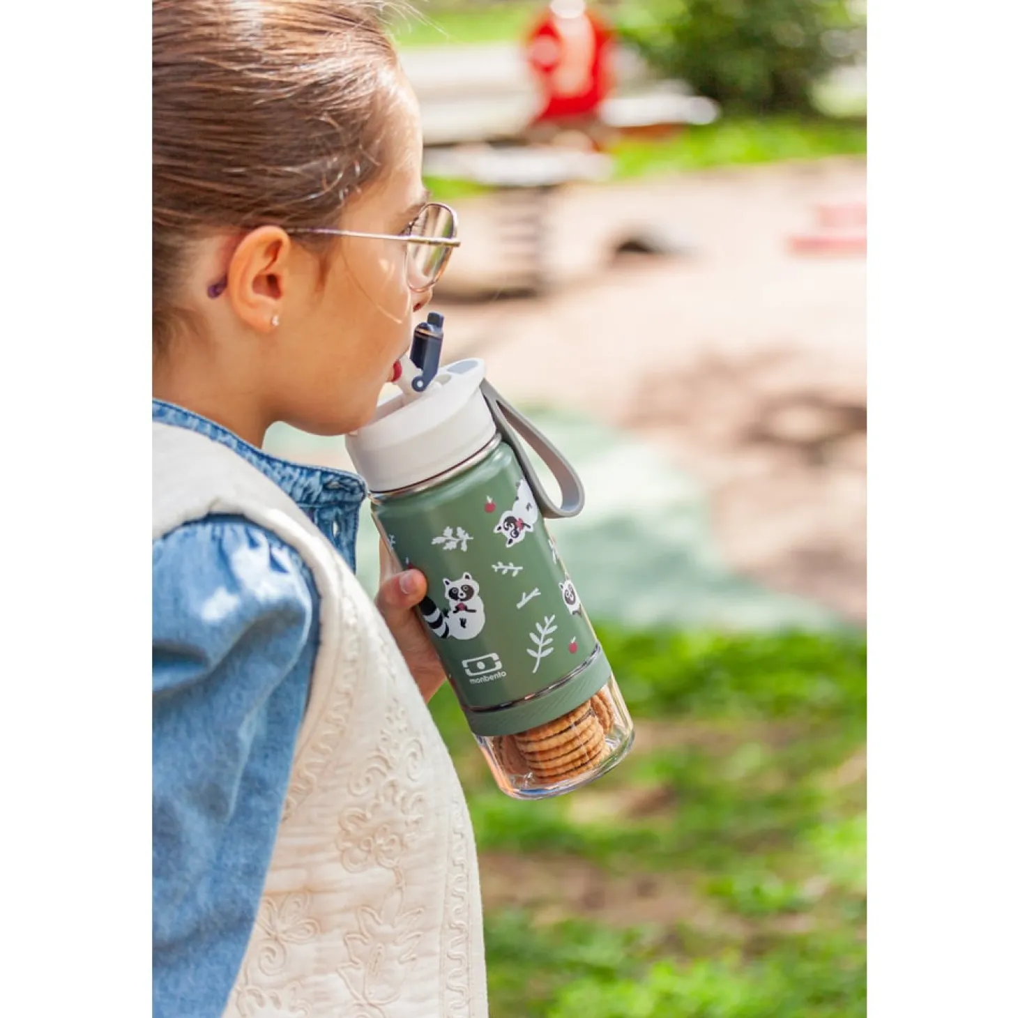 Monbento Kids Gourde 2en1 Twisty Raccoon 300 ml + 120 ml