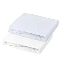 Mon P'tit Dodo                    Lot 2 Draps-Housses Jersey    Blanc/Light Blue
