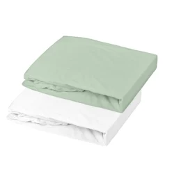 Mon P'tit Dodo                    Lot 2 Draps-Housses Jersey    Blanc/Vert De Gris