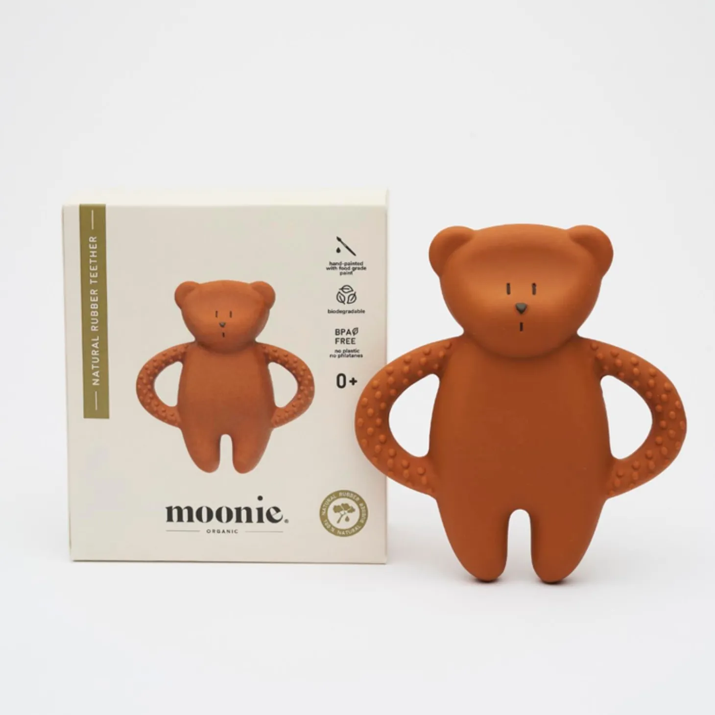 Moonie Jouet de dentition ourson en caoutchouc naturel Caramel