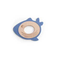 Moulin Roty Anneau de dentition bois et silicone baleine Bleu