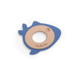 Moulin Roty                    Anneau de dentition bois et silicone baleine    Bleu