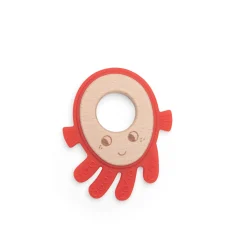 Moulin Roty Anneau de dentition bois et silicone poulpe Rouge