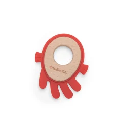 Moulin Roty                    Anneau de dentition bois et silicone poulpe    Rouge