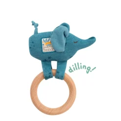 Moulin Roty                    Anneau-hochet en bois Eléphant Sous mon baobab