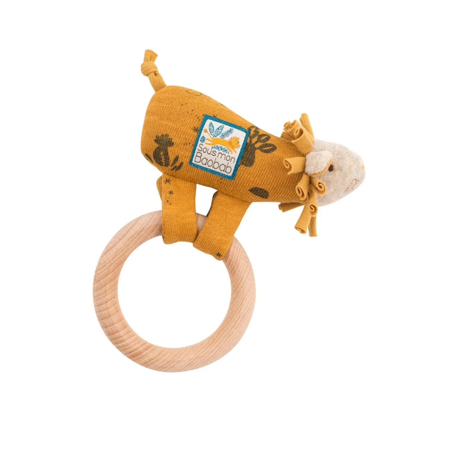 Moulin Roty Anneau-hochet en bois Lion Sous mon baobab